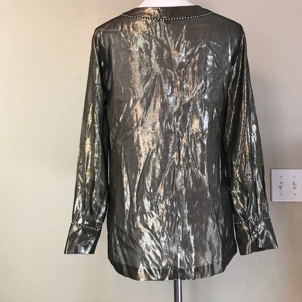 J. CREW Metallic Gold Silk Tunic Tassel Blouse Top 4